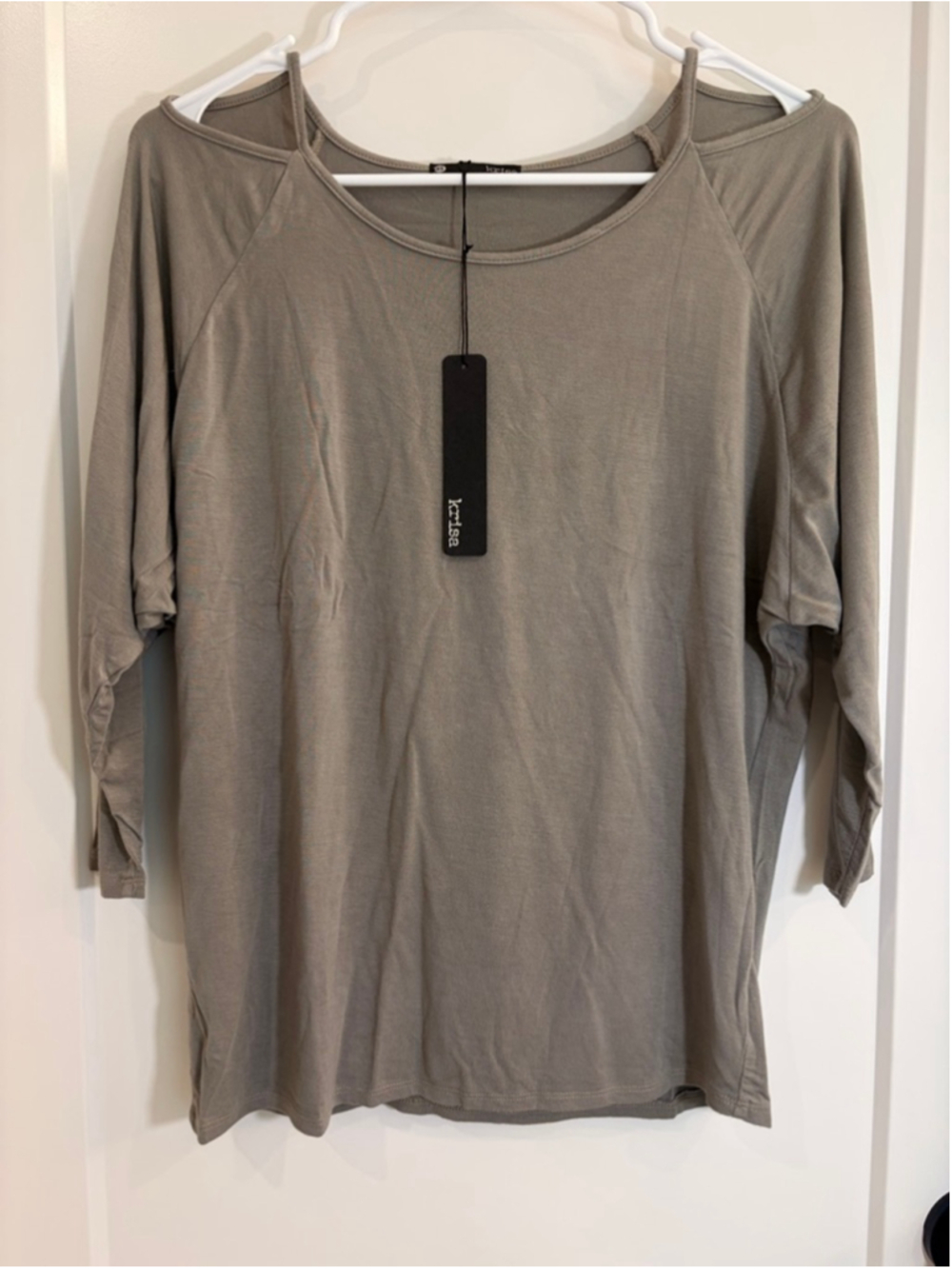 Krisa Olive Green Cold Shoulder Cut Out Top Size XS NWT
